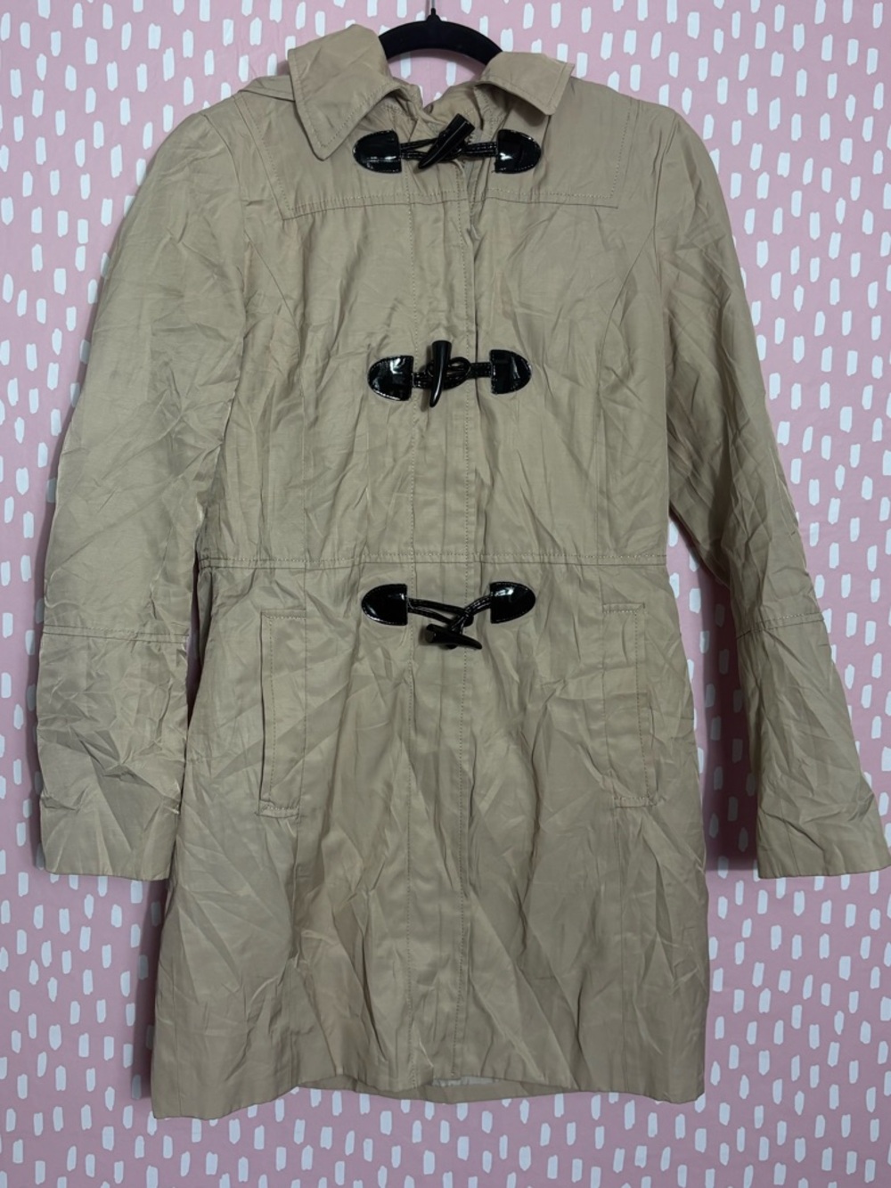 Nautica Beige Trench Coat with Black Toggles Womens XS vintage